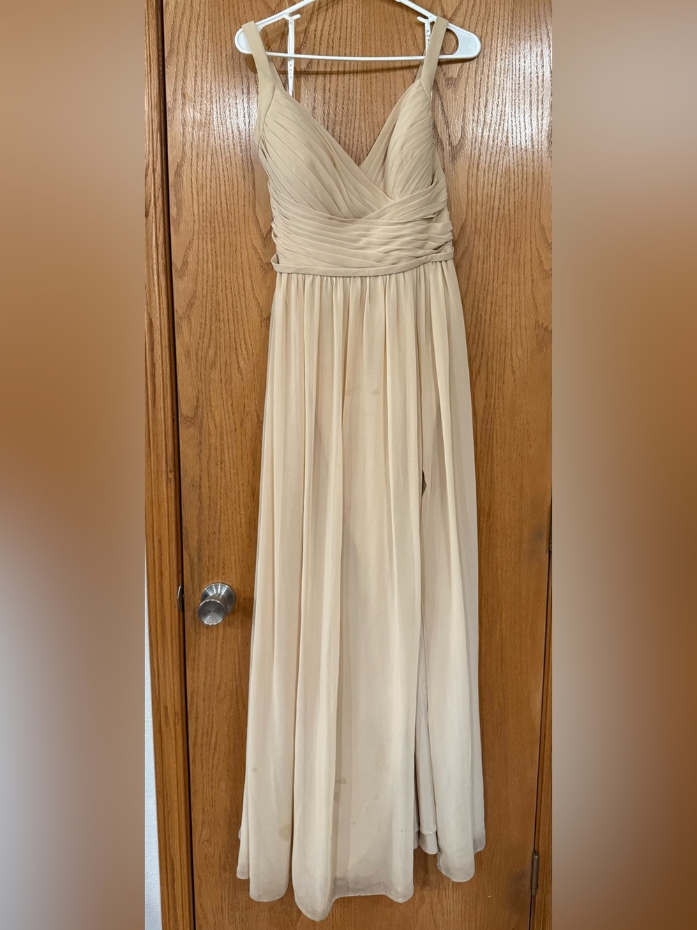 Azazie Cream Chiffon V-Neck Bridesmaid Gown